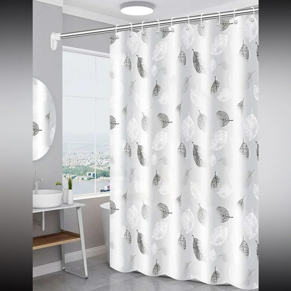 Shower curtain with hooks 71”x71”